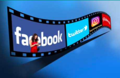 film reel with Facebook and Twitter logos