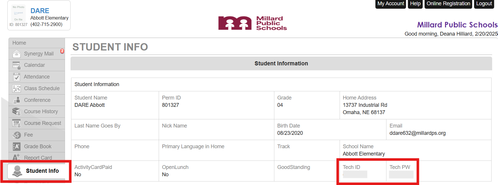 picture of parentVUE navigation to find student tech ID and password