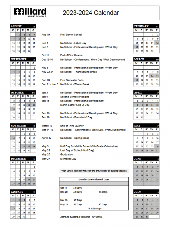 picture of student calendar 2023-24