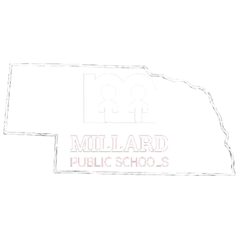Nebraska state outline with Millard Logo inside